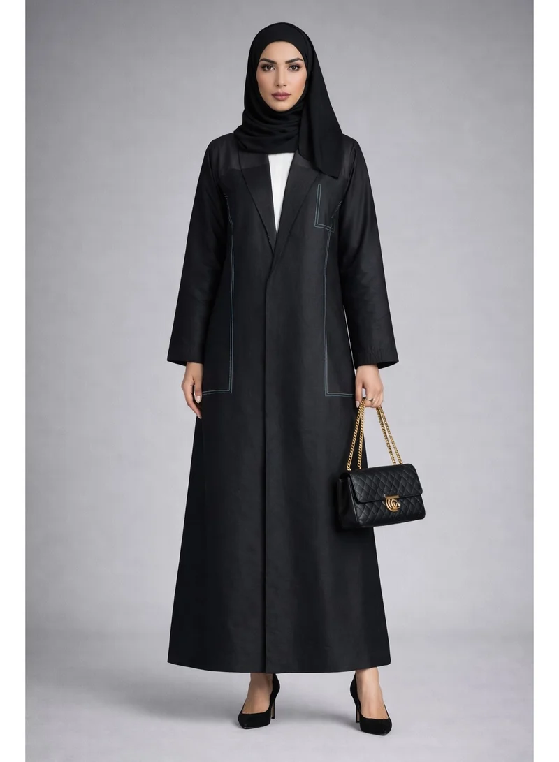 MSquare Fashion  Luxury Black Taffeta Abaya with Minimalist Thread Work for Women | Best Price UAE